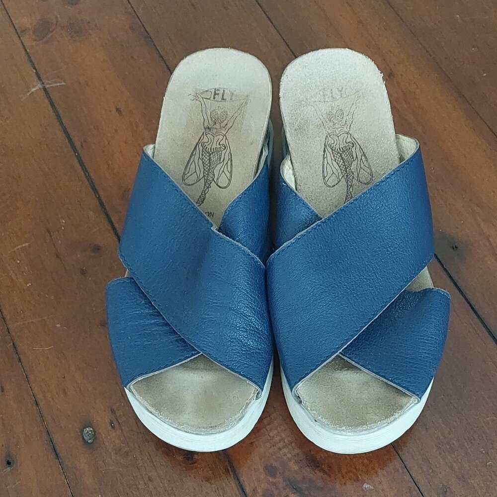 Fly London Wary Leather Wedge Platform Sandals Sz 38